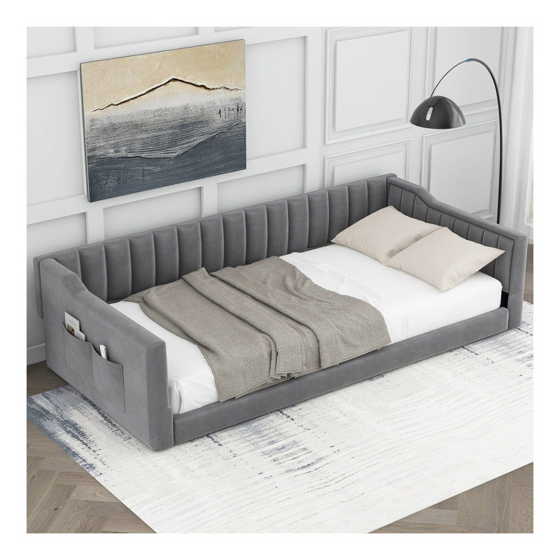Lit de repos simple simple TG et pochette de rangement latérale, gris