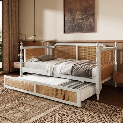 Wooden Rattan Daybed, No Box Spring Needed