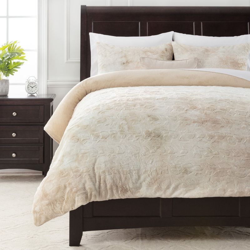 Ultra Soft Cozy Fuzzy Duvet Cover Set, Queen Duvet Cover + 2 Pillowcases, Taupe