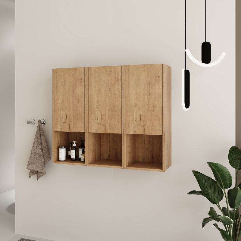 Aldermarsh 29.5"H Wall-Mounted Bathroom Cabinet, 29.5" H x 36" W x 9.81" D, Oak
