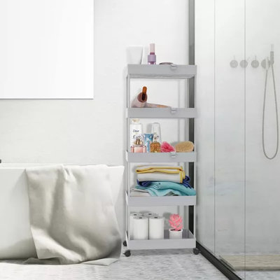 5-Tier Rolling Cart, Bathroom Storage Organizer Utility Cart, Mobile Shelving Unit Slide Out Shelves