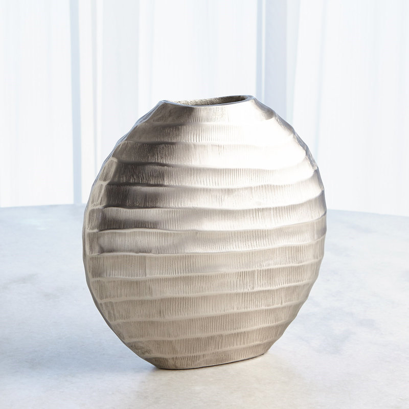 Aluminum Table Vase, Antique Nickel, 11" H x 11.75" W x 3.25" D