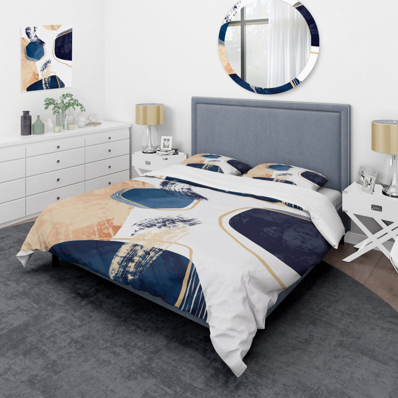 Ensemble de housse de couette en microfibre blanc / bleu, Housse de couette pour très grand lit et 2 très