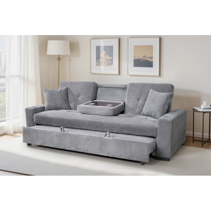 3 Seater Sofa Bed, Jumbo Cord Grey Polyester