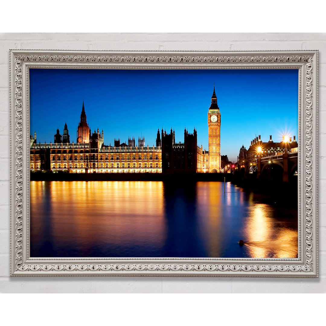 London Houses Of Parliament Night Reflections - Einzelner Bilderrahmen Kunstdrucke