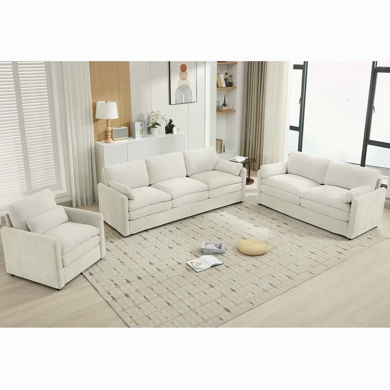 Ensemble de canapé rembourré Cozy, Blanc, crème