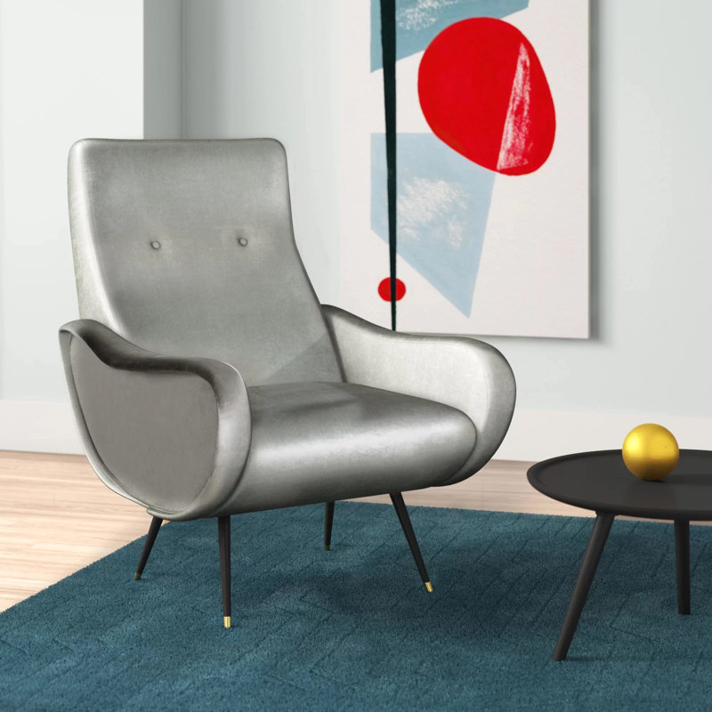 Dakota Velvet Retro Mid Century Accent Chair, Arctic Grey