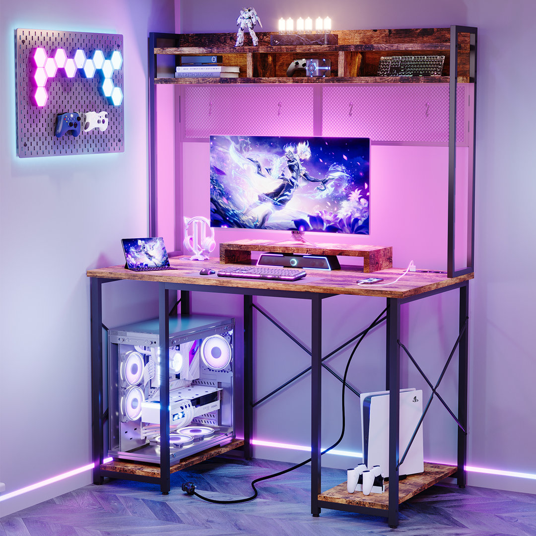 Didi 115cm W Rectangle Computer Desk with Hutch and Cabinet
