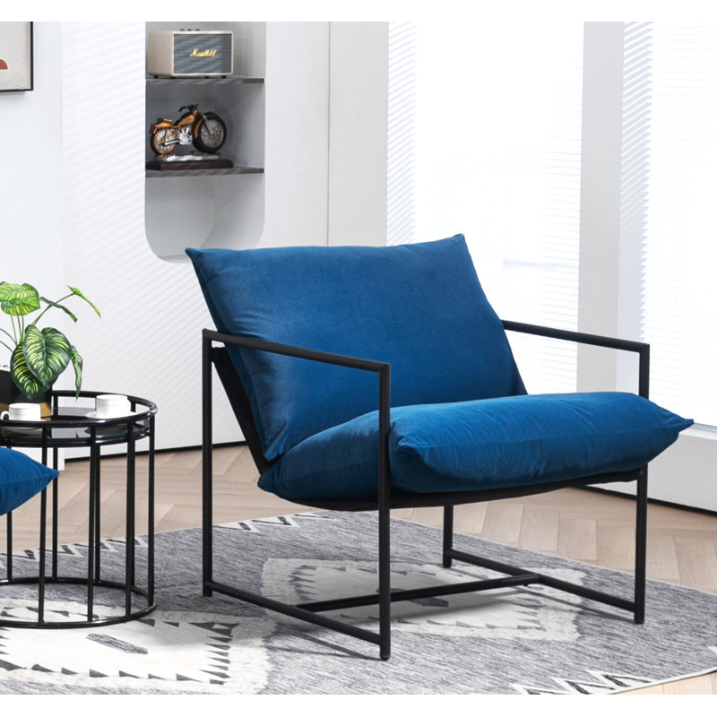 Fauteuil large en velours 32,6 po Daut, Velours bleu