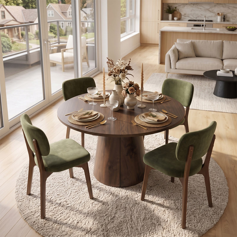 Ensemble de table de salle à manger extensible de 47 à 83 po avec chaises en velours massif, Vert