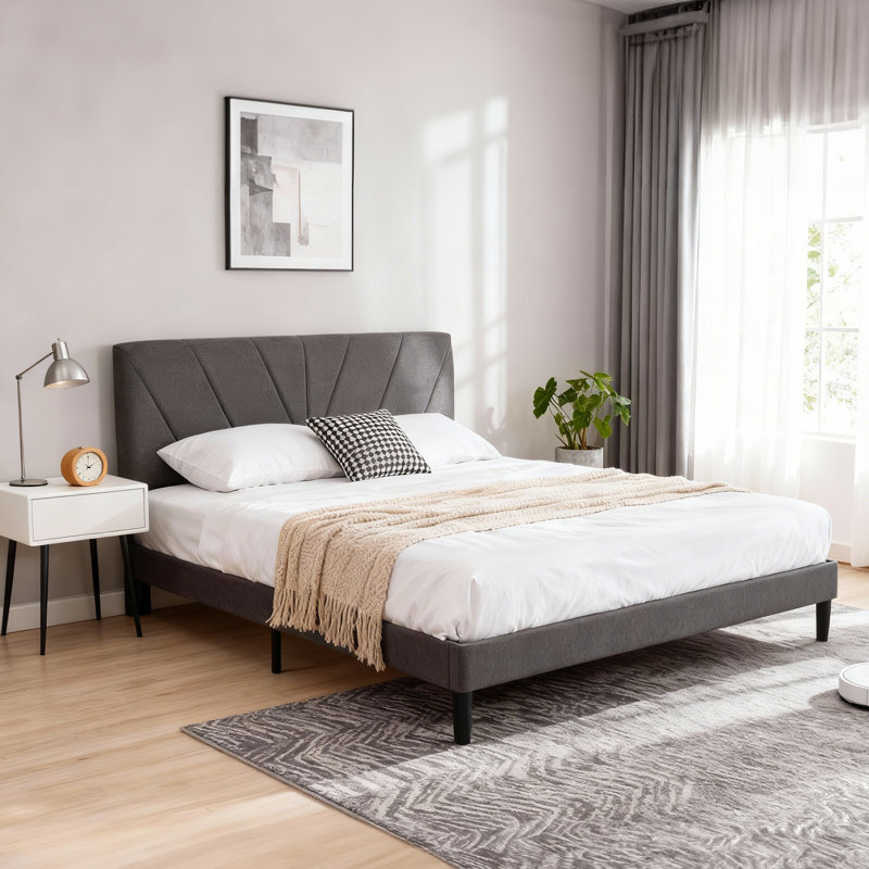 Bed Frame with Upholstered Headboard, Queen