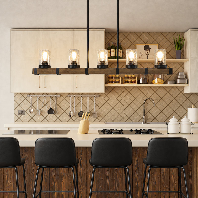 Smither 5 - Light 42.9“ Wide Kitchen Island Pendant with Wood Accents, Antique Wood
