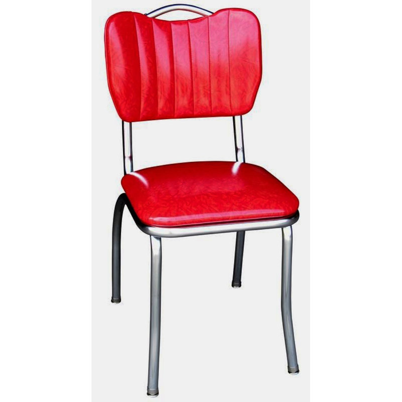 Retro Home Upholstered Handle Back Dining Chair, Cracked Ice Red