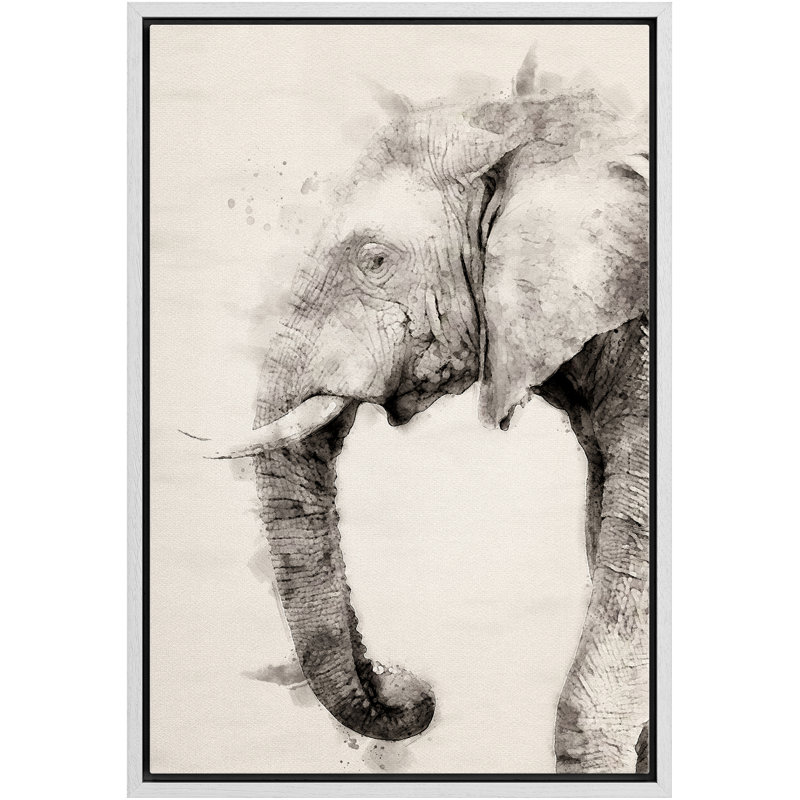 Portrait d'éléphant à l'aquarelle IDÉE4WALL, H 36 po x l 24 po x P 1,5 po, Blanc
