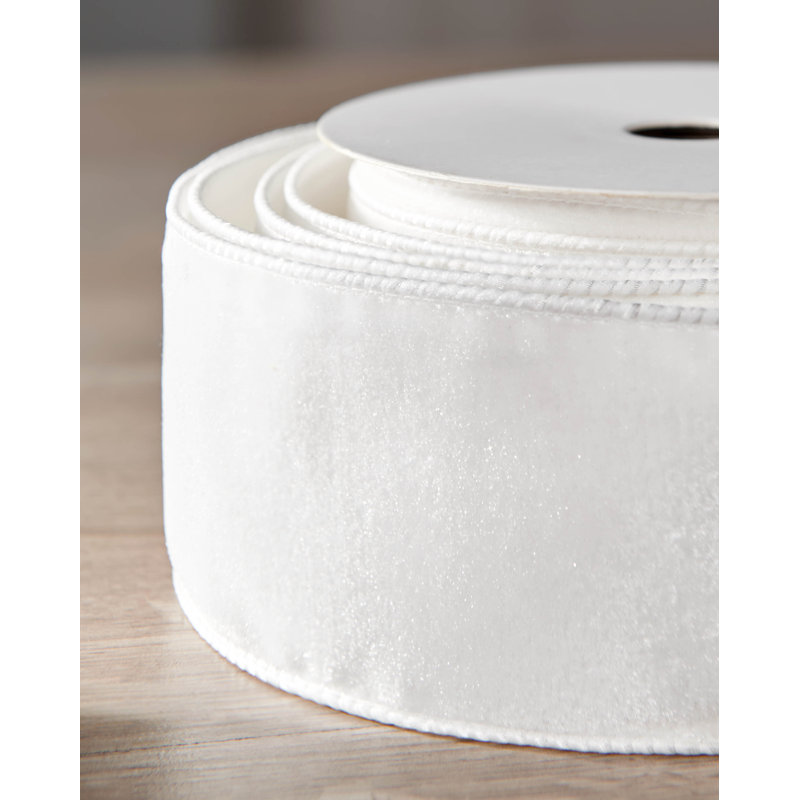 910cm Solid Colour Velvet Ribbon, White