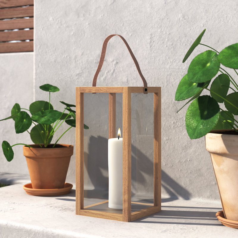 Wood Floor Lantern, Brown, 12.6" H x 6.3" W x 6.3" D