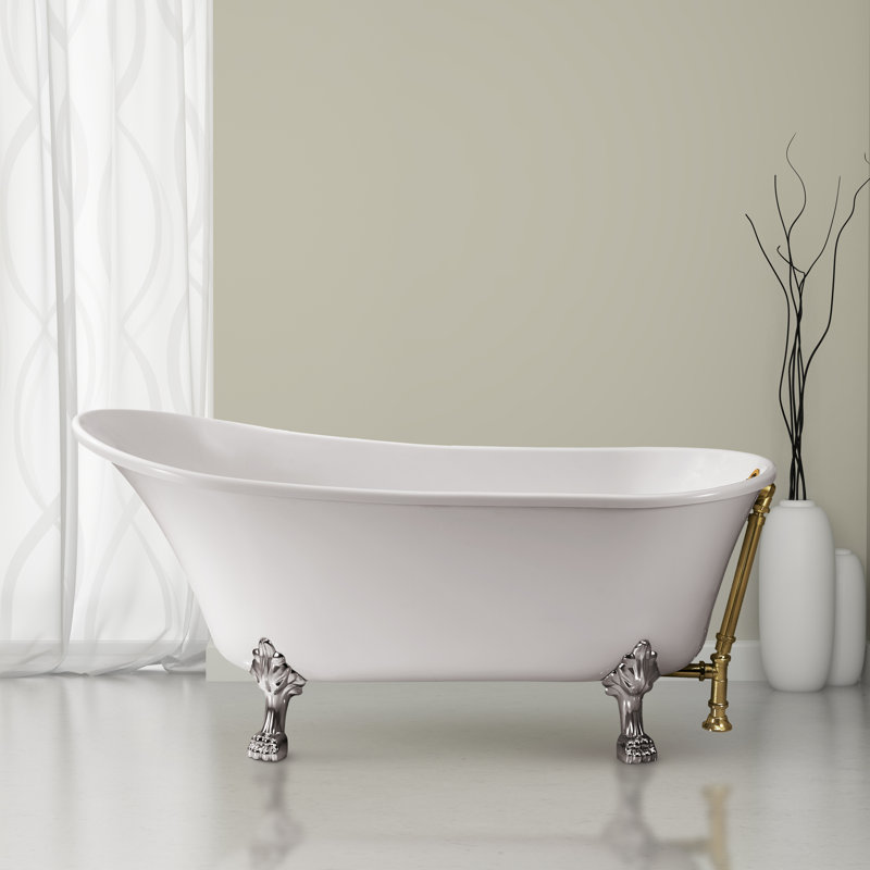 1600.2mm x 718.8mm Soaking Acrylic Bathtub, Polished Chrome, Brushed Gold