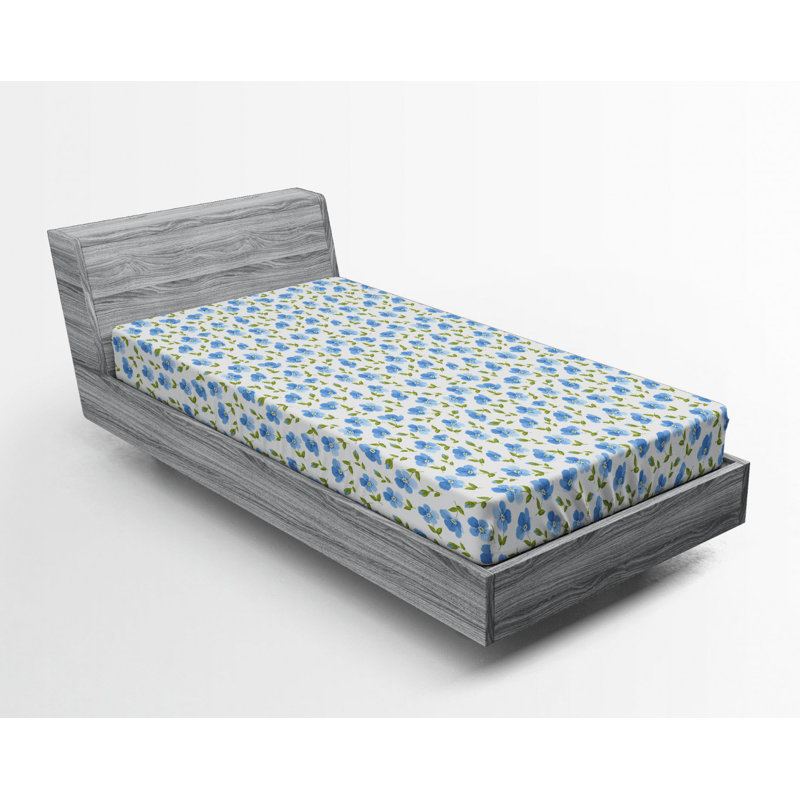 Microfiber Floral Fitted Sheet, Queen Fitted Sheet, Blue Floral