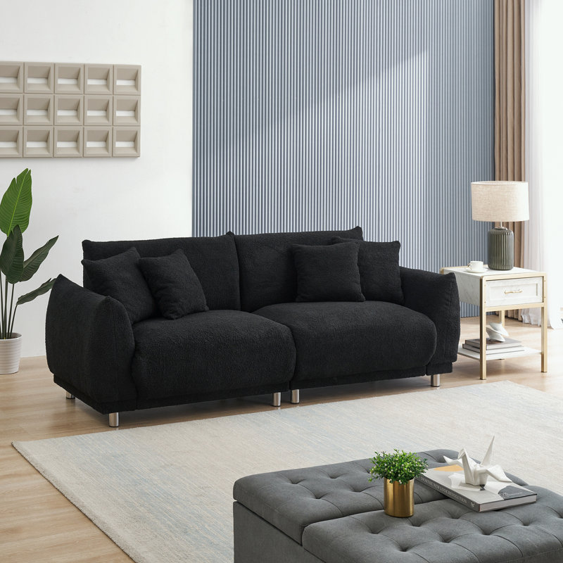 Ambus Upholstered 86.6'' Sofa, Black Polyester Blend