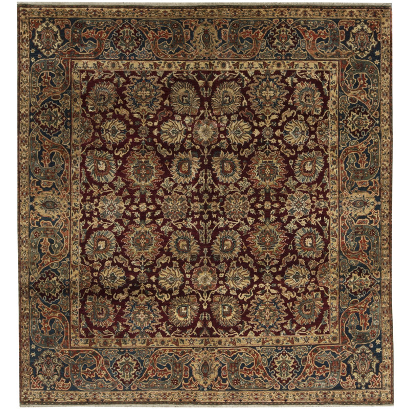 Tapis rouge et bleu noué à la main de haute qualité