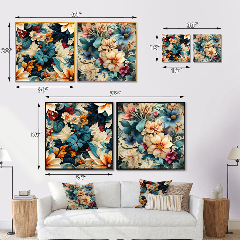 Ouida - Ensemble de 2 collages carrés botaniques abstraits, Cadre flottant noir, H 16 po x l 33 po
