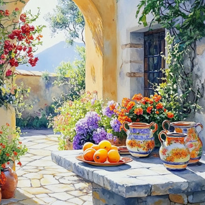 «Garden Courtyard Still Life», art mural sur toile tendue