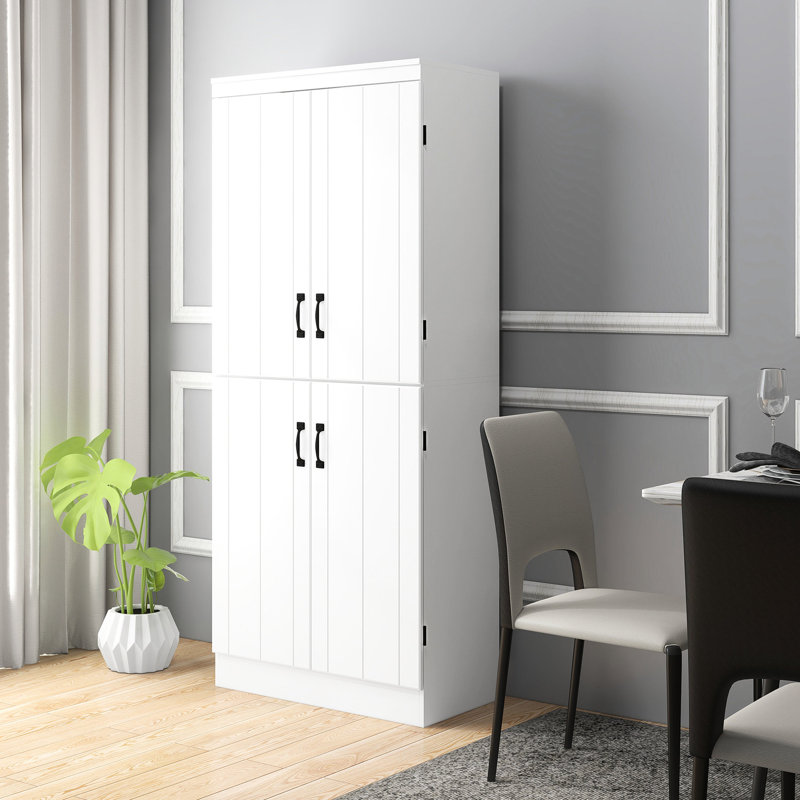 6 garde-manger de 70 po pour la cuisine / salle à manger, 2 tablettes réglables, 4 portes, armoire autoportante blanche pour rangement