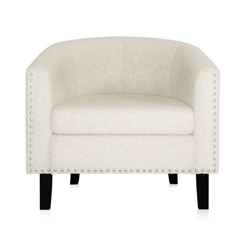 Cohmer 28.74" Wide Upholstered Barrel Chair, White Polyester