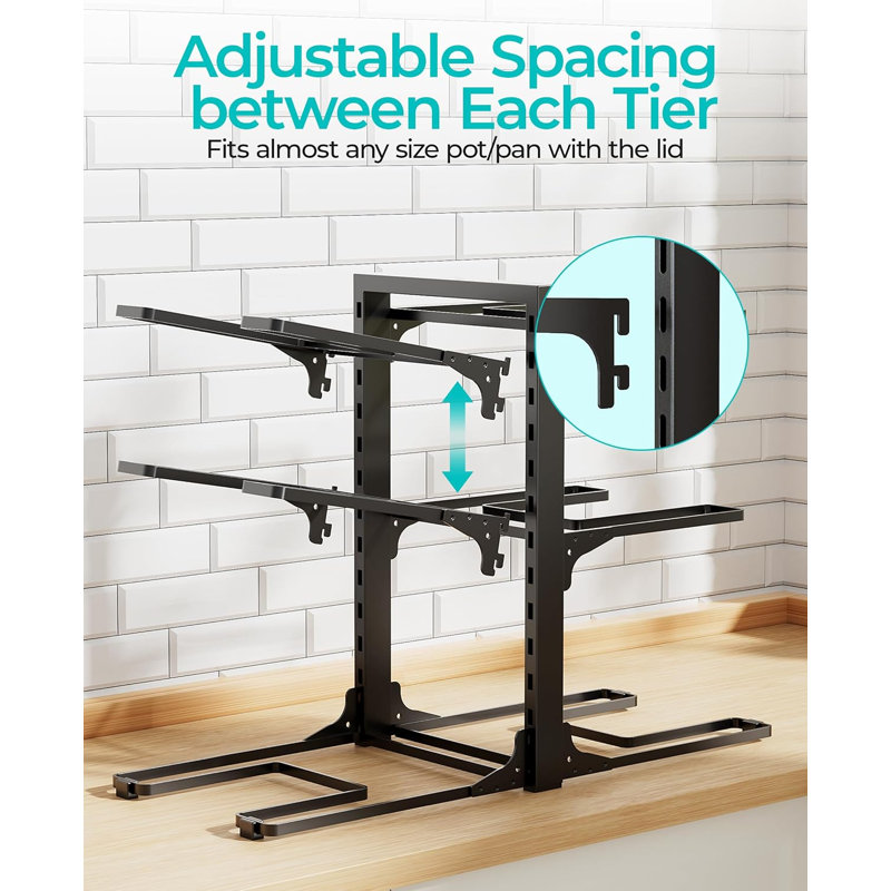 Pots and Pans Organizer Under Cabinet 13.8", 6-Tier Adjustable Rack