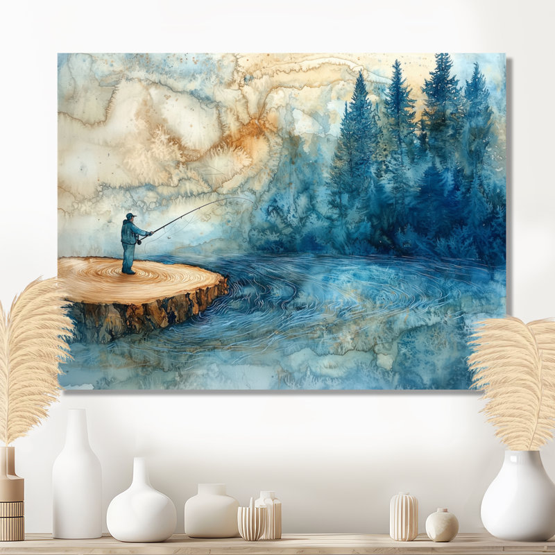 Gerrie, glissade sur bois, pêche dans la rivière d'hiver, H 34 po x l 44 po, Toile tendue, Ne s’applique pas