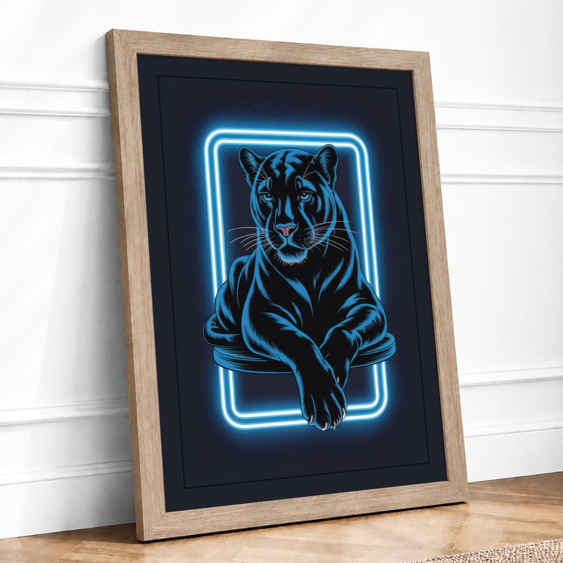 Neon Tiger Modern - Framed Print, A2 - 59.4 x 42.0 cm, Oak