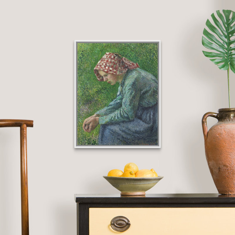 Reproduction d’art sur toile, "A sit paysanne Woman" par Camille Pissarro, H 22 po x l 18 po x P 1,75 po, Cadre blanc