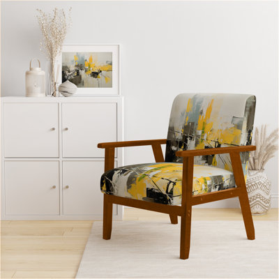 Paper Euphoria I - Velvet Upholstered Midcentury Modern Arm Chair