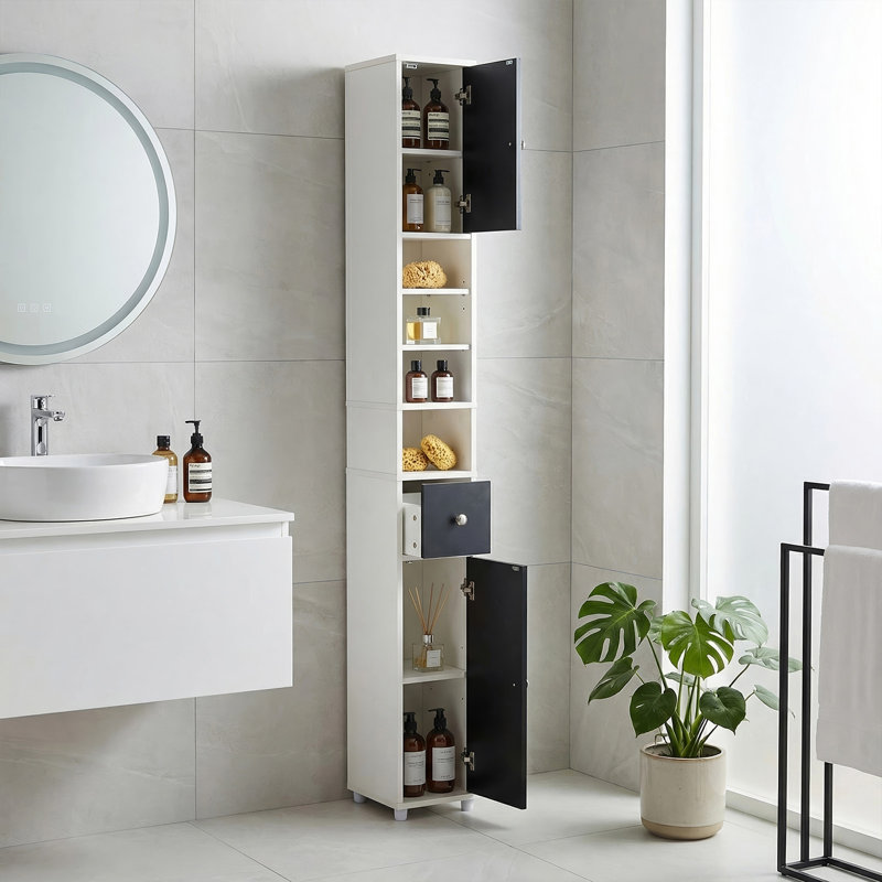 Freestanding Bathroom Cabinet, Black/White
