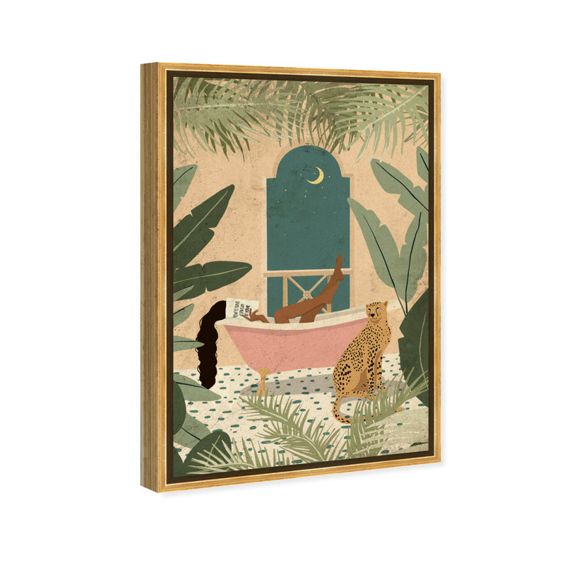 Jungle Bathtime Lounge - Impression sur toile, Toile encadrée, H 36 po x l 24 po, Doré