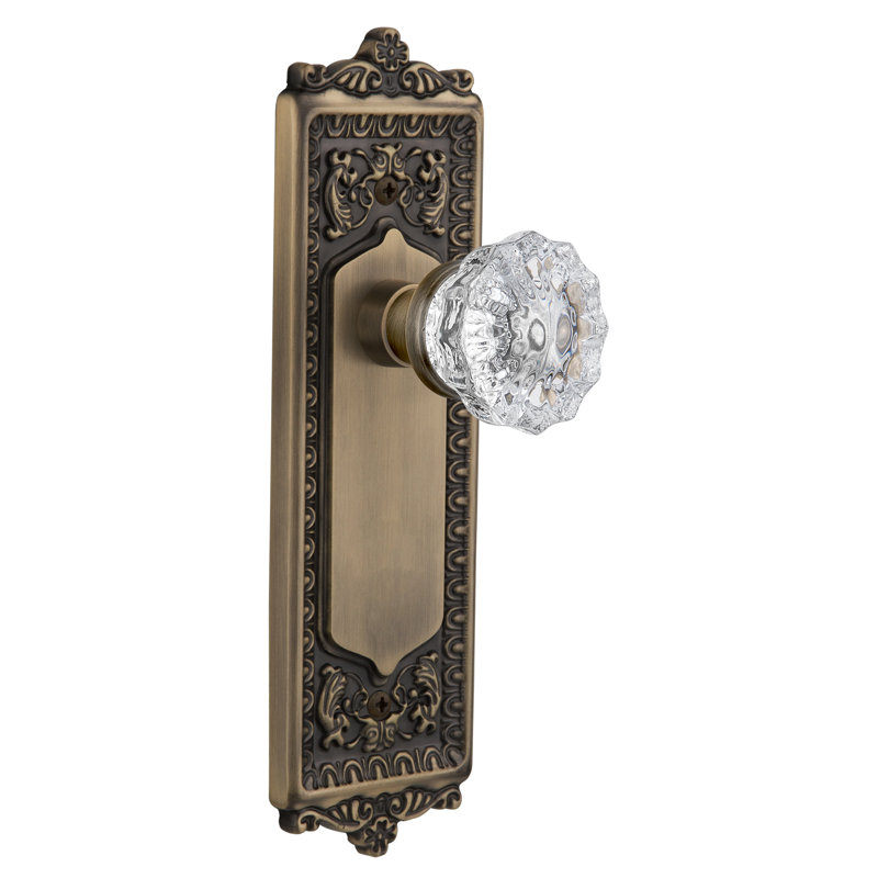 Egg & Dart Plate with Crystal Door Knob, Antique Brass