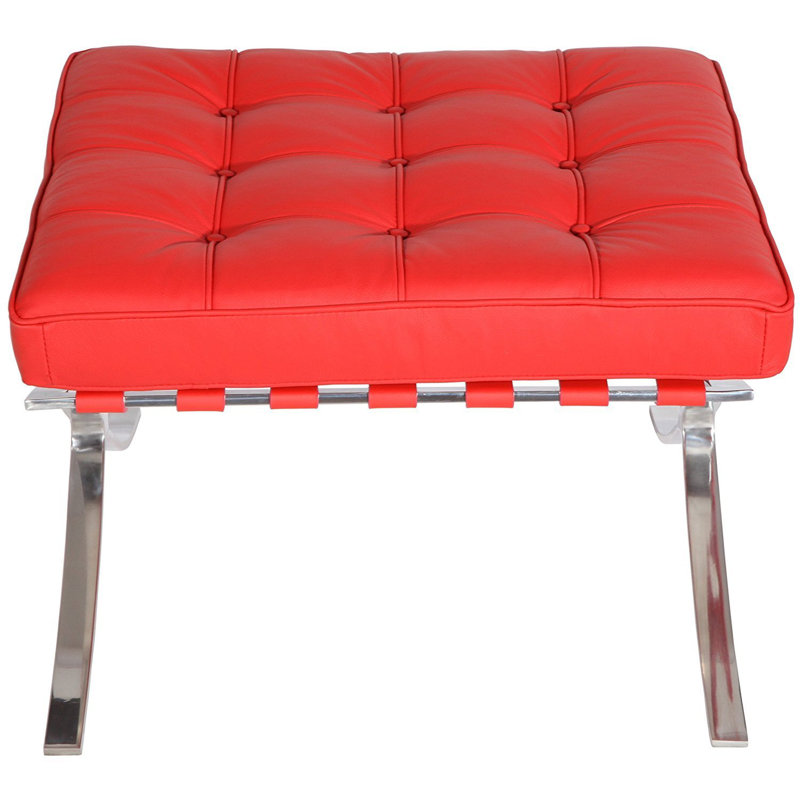 Repose-pieds de cocktail rectangulaire en cuir véritable de 24 po de largeur Beecroft, Cuir véritable rouge