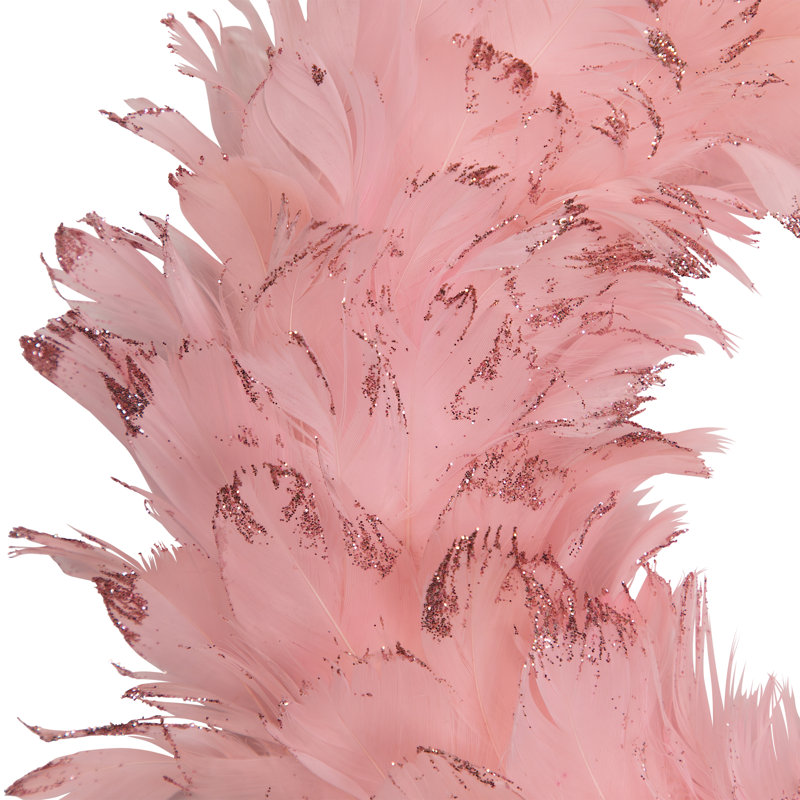Two-Tone Feathers Christmas Wreath - 14.5" - Unlit, Pink