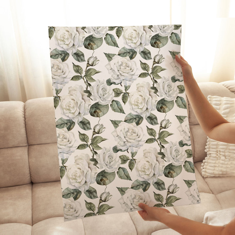 «Floral White Rose Flowers III Cottage», reproduction d'art non encadrée