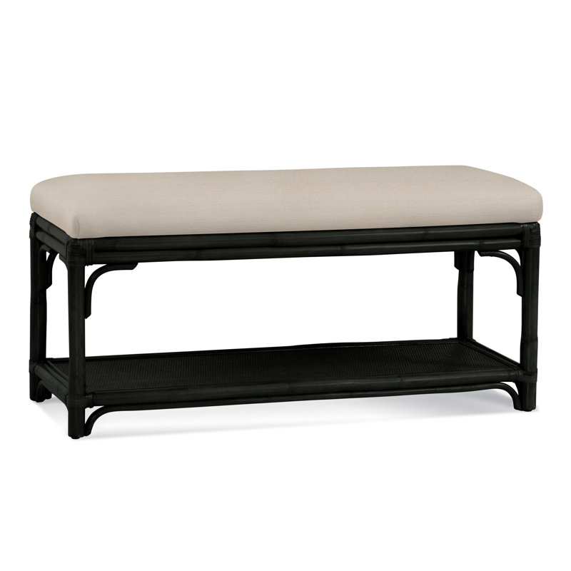 Summer Retreat Wicker Shelf Storage Bench, Black, Basic Grey; 0317-83