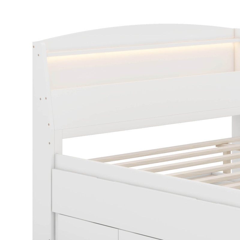 Lit plateforme avec tête de lit à DEL avec rangement, lit gigogne simple et tiroirs, Lit double