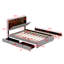 Lit plateforme en lin peu encombrant avec lit gigogne, tête de lit et tiroirs doubles-1214881870-1214881869