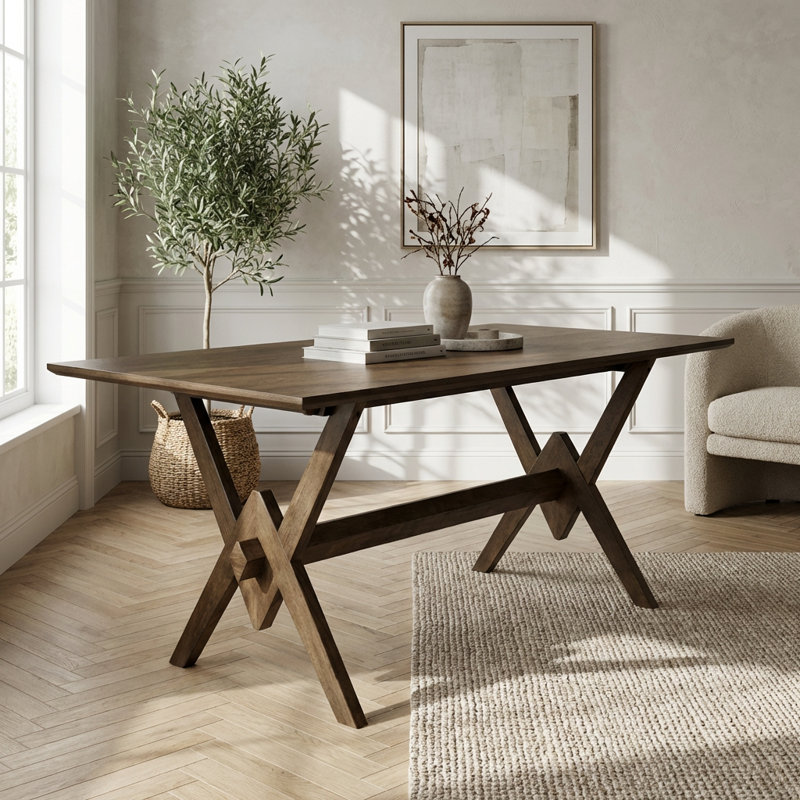 Rustic Farmhouse Style Double V Base Rectangular Dining Table