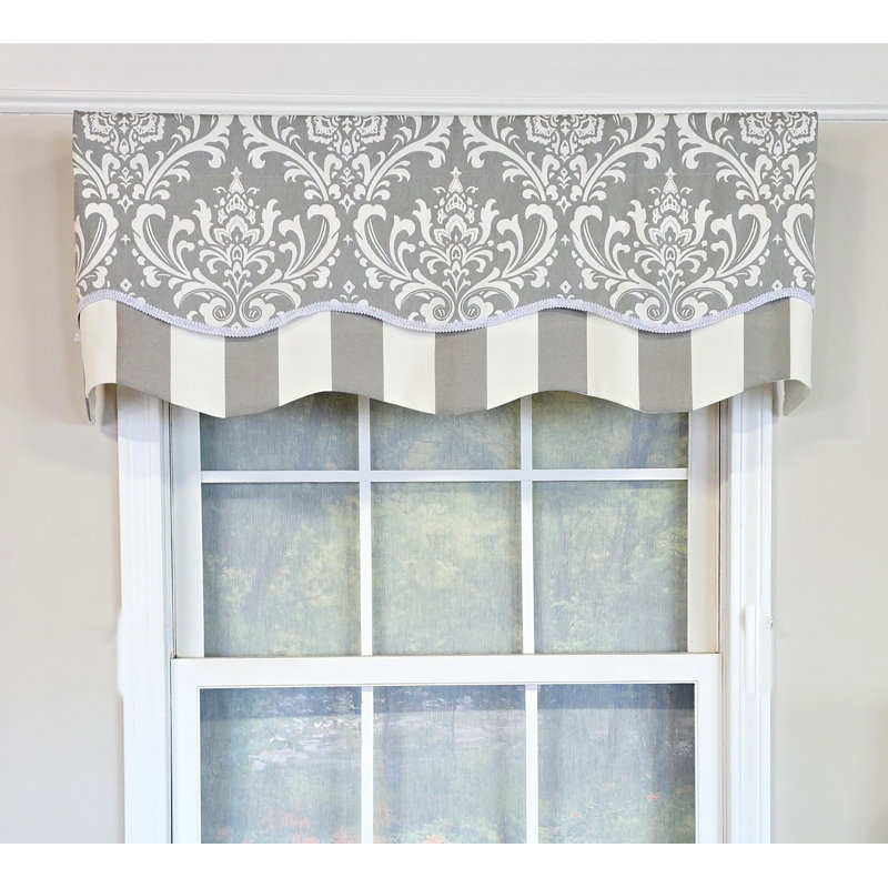 Ozbourne Cotton Blend Damask Scalloped Window Pelmet, Gray