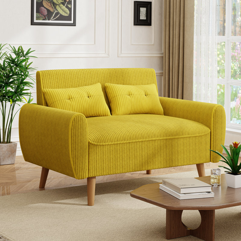 Modern Cotton Corduroy Loveseat For Small Spaces, Yellow