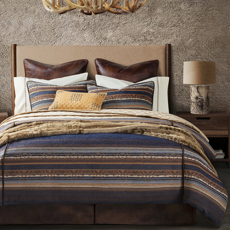 Ensemble d'édredon Estes Chenille Jacquard Southwestern Lodge, Édredon pour lit simple + 1 taie décorative stan, Bleu