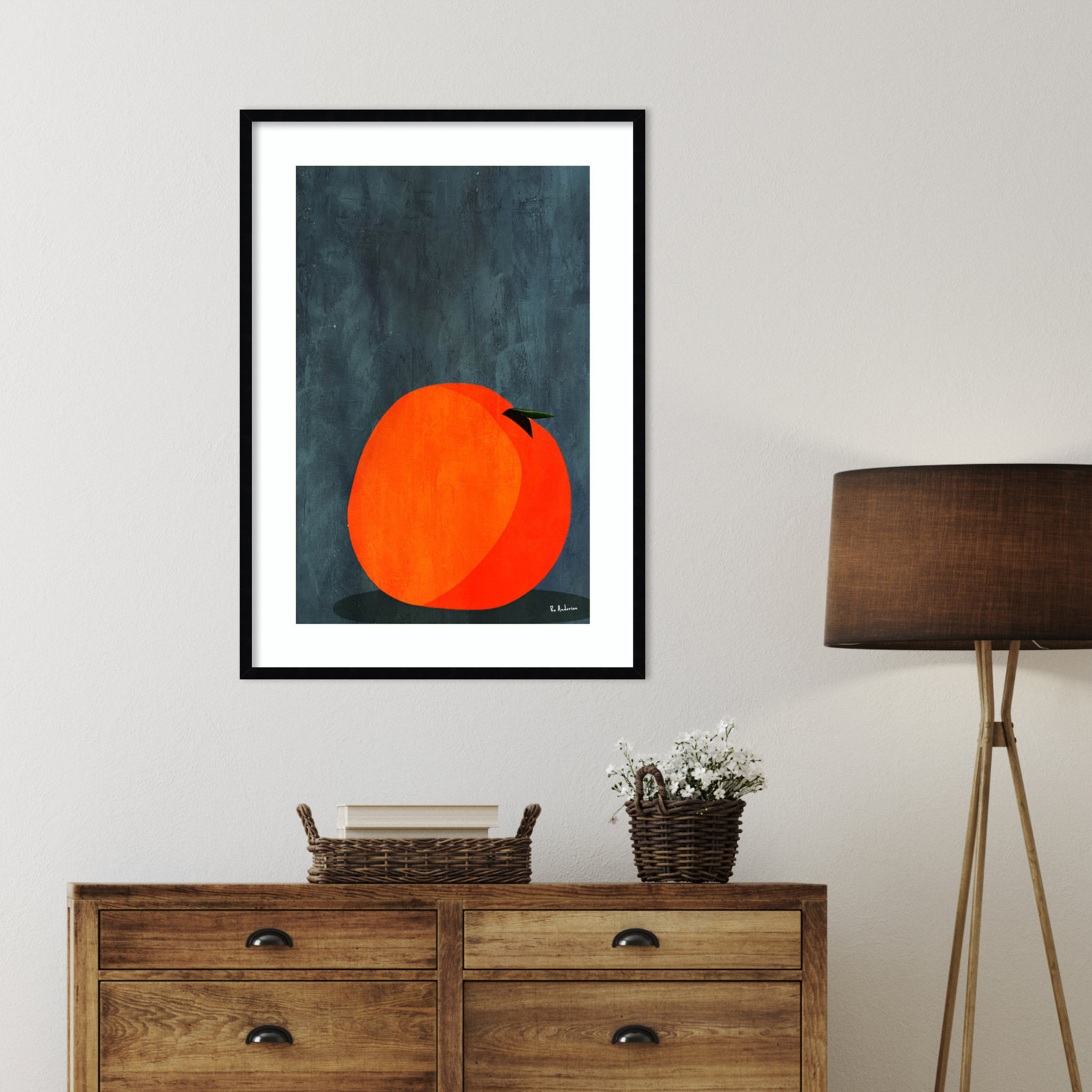 Calmly Sleeping Apple Print, 38" H x 27" W, Black