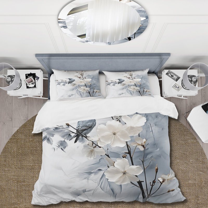Asian Art Apple Blossom Sumi VI - Ensemble de housse de couette asiatique, Housse de couette pour grand lit et 2 taies décor