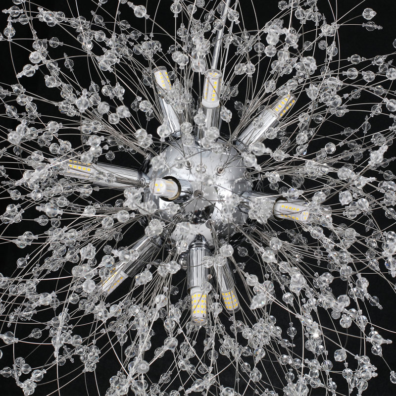 Ambera 12 - Light Dimmable Modern Crystal Dandelion Firework Sputnik Sphere Chandelier, Chrome