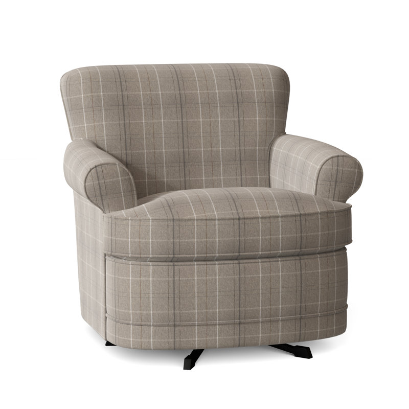Maxton Upholstered Swivel Armchair, Taupe Plaid; 0126-73